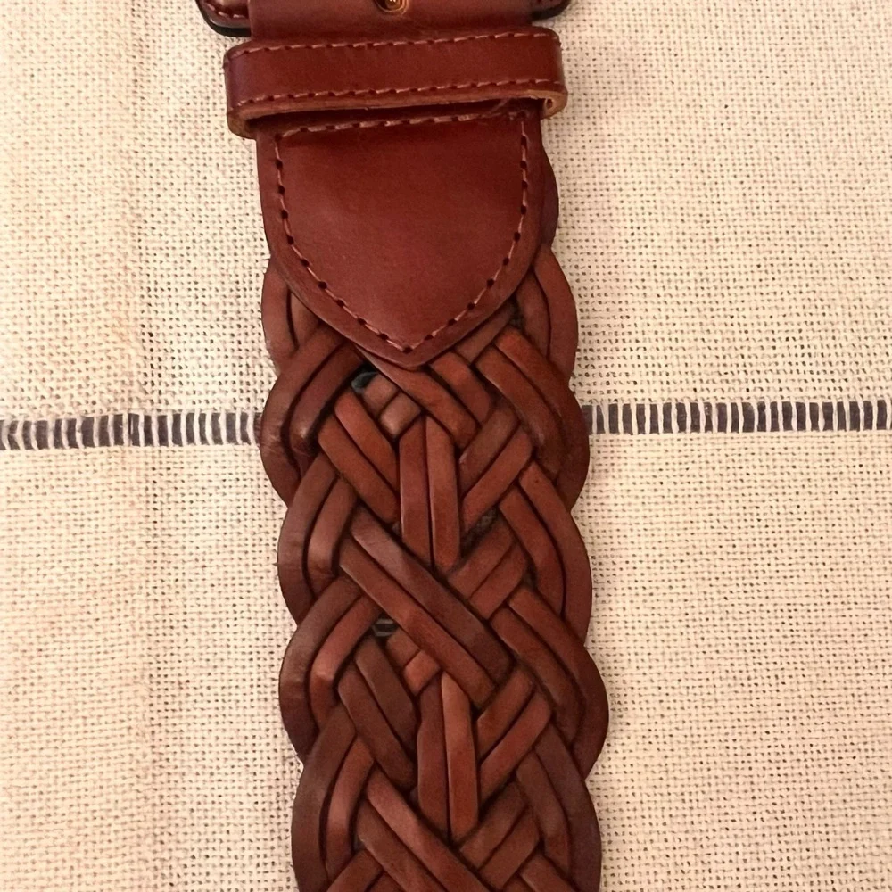 Braided Leather Belt with Gold Buckle Tongue 34” Long Chic Polished Preppy Vibe